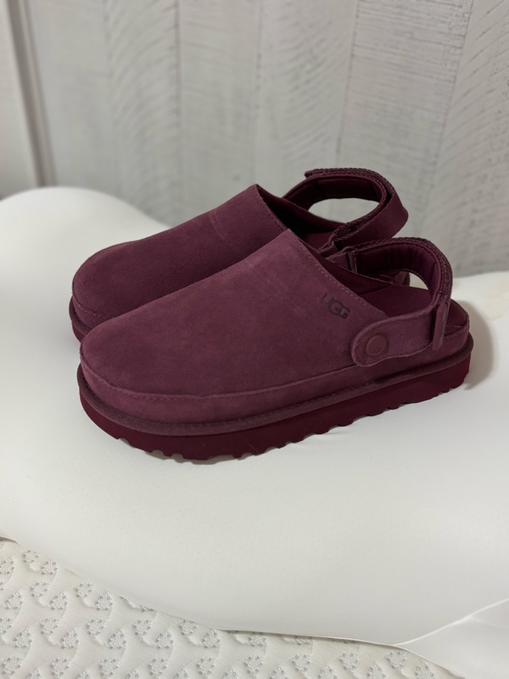 UGG Women's Burgundy Suede Clog Mules